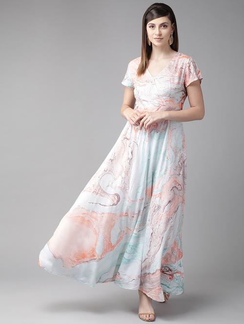 v-neck marble print maxi dress - 17434612 - Very Small Image - 1