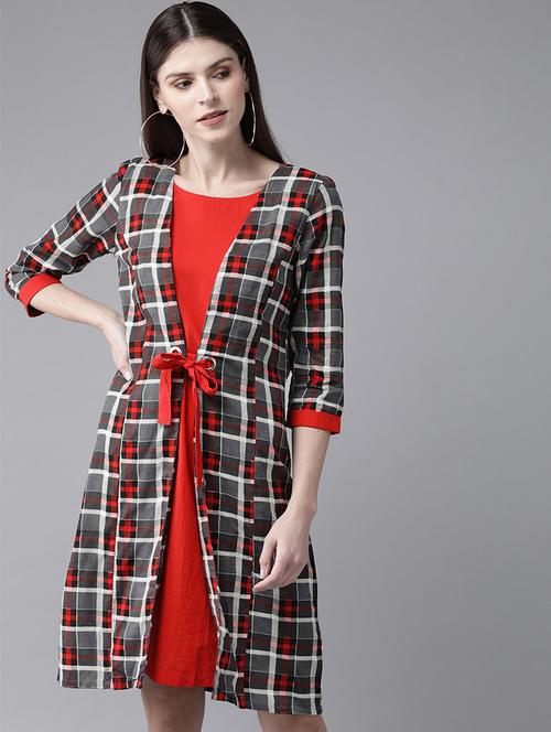 checked a-line layered dress - 17434627 - Very Small Image - 1