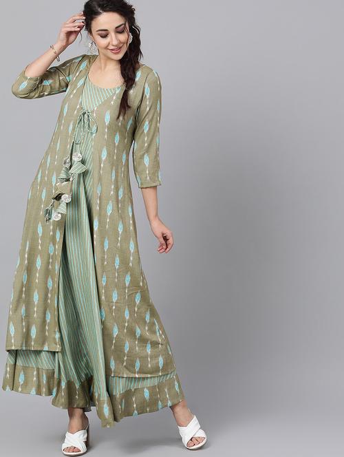ikat print layered ethnic dress - 17434646 - Very Small Image - 1