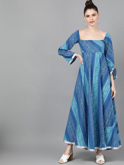 bandhani print flared ethnic dress - 17434657 - Very Small Image - 1