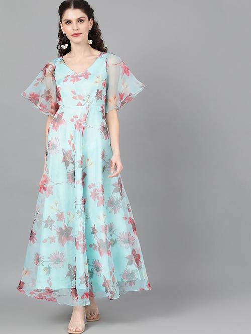 flutter sleeves floral maxi dress - 17434658 - Very Small Image - 1
