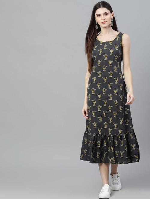round neck printed a-line dress - 17434665 - Very Small Image - 1