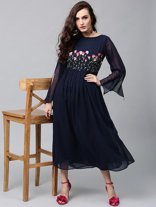 embroidered detail flared dress - 17434671 - Very Small Image - 1