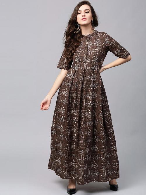 mandarin neck printed maxi dress - 17434672 - Very Small Image - 1