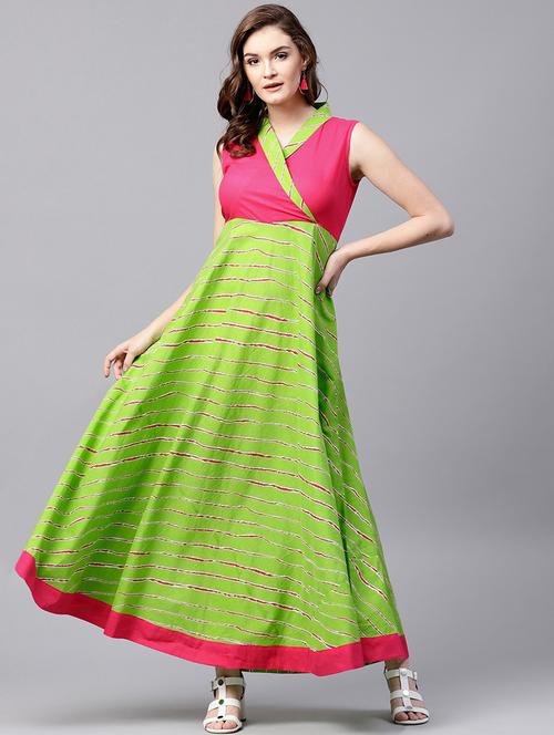 green cotton flared ethnic dress - 17434690 - Very Small Image - 1