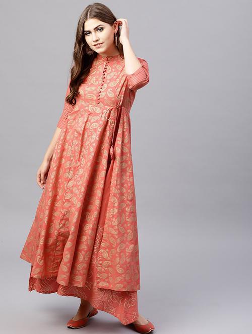 orange cotton flared ethnic dress - 17434698 - Very Small Image - 1