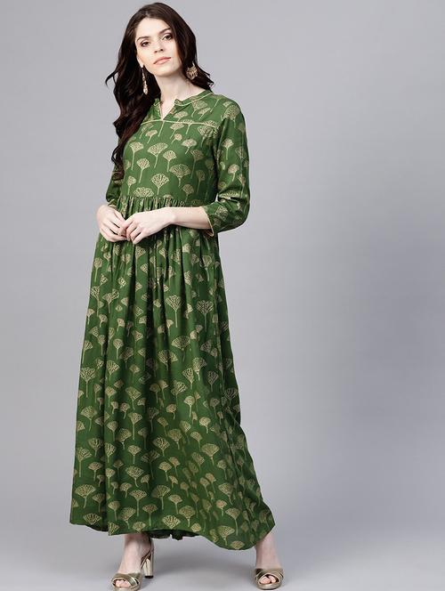 foil print maxi ethnic dress - 17434704 - Very Small Image - 1