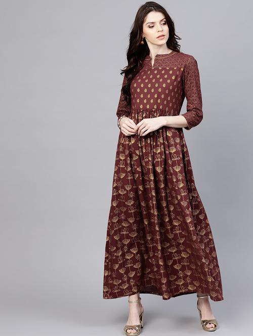 gold print maxi ethnic dress - 17434706 - Very Small Image - 1