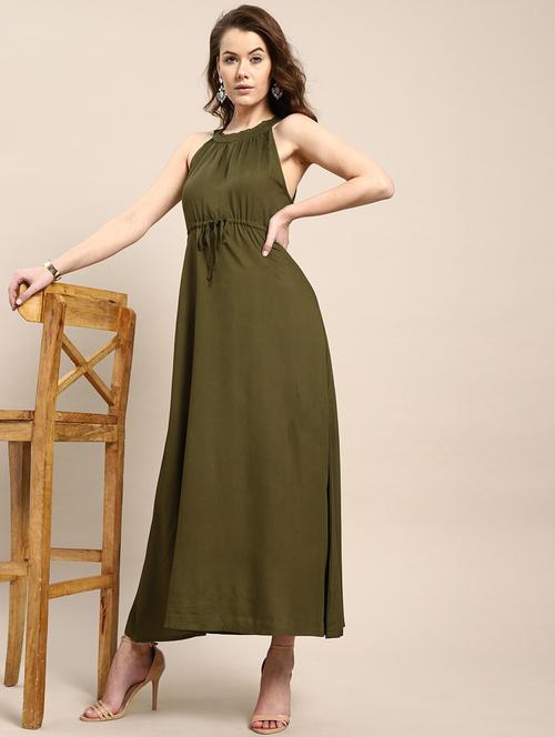 halter neck solid maxi dress - 17434743 - Very Small Image - 1