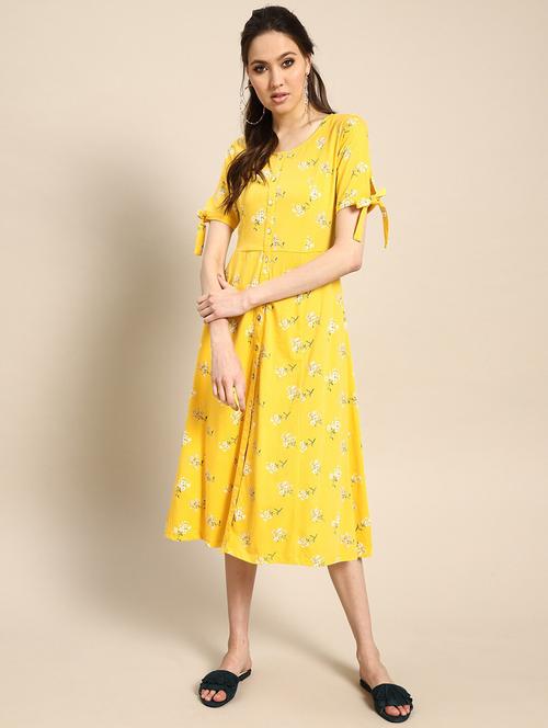 tie knot sleeved floral a-line dress - 17434762 - Very Small Image - 1