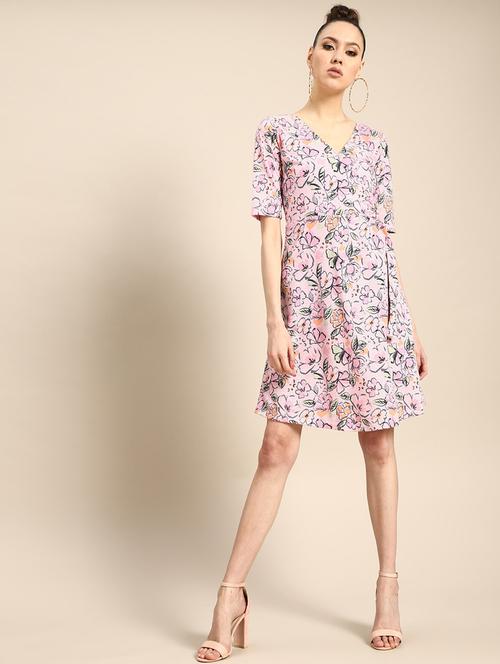 v-neck floral a-line dress - 17434768 - Very Small Image - 1