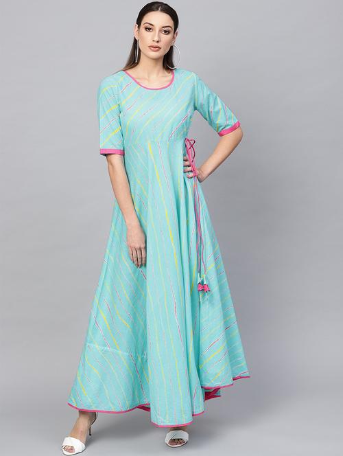 blue cotton flared ethnic dress - 17434800 - Very Small Image - 1