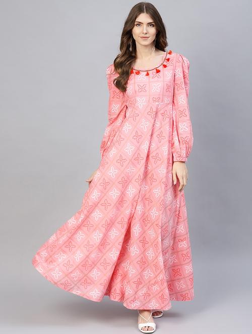 tassel embellished bandhani maxi dress - 17434802 - Very Small Image - 1