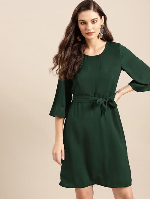 tie front solid a-line dress - 17434813 - Very Small Image - 1