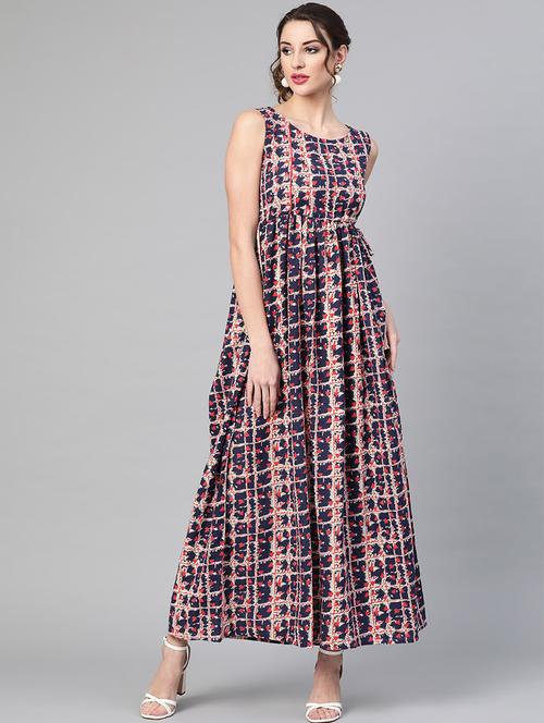round neck printed maxi dress - 17434832 - Very Small Image - 1