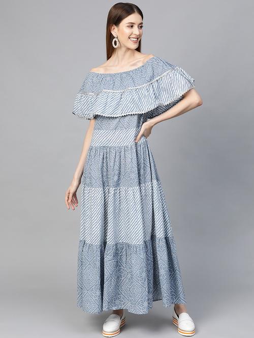 off shoulder bandhani maxi dress - 17434834 - Very Small Image - 1