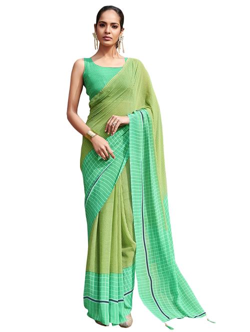 check printed saree with blouse - 17435019 - Very Small Image - 1