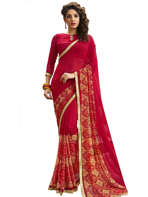 lace detailed printed saree - 17435035 - Very Small Image - 1