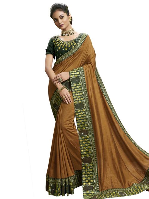 solid plain saree with blouse - 17435052 - Very Small Image - 1