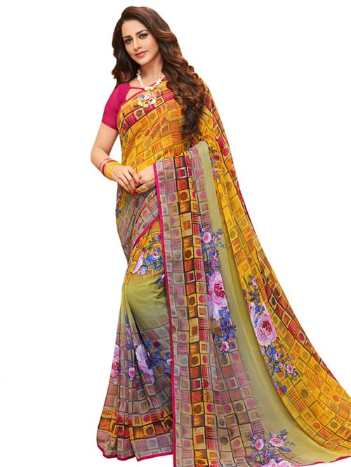 check printed saree with blouse - 17435073 - Very Small Image - 1