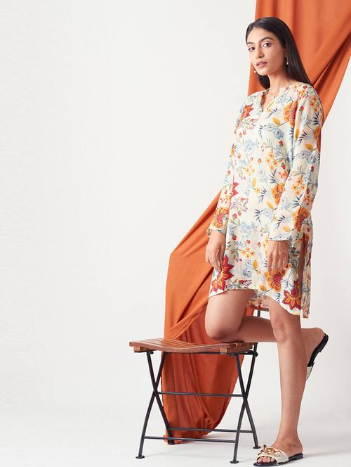 key hole neck floral a-line tunic - 17435257 - Very Small Image - 1