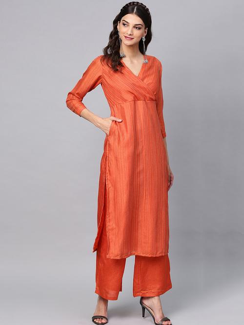 orange raw silk kurta palazzo set - 17435272 - Very Small Image - 1