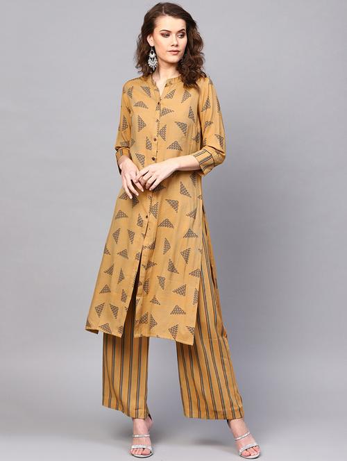 beige viscose kurta palazzo set - 17435285 - Very Small Image - 1