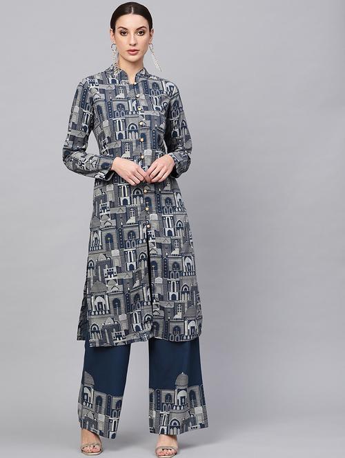 printed kurta palazzo set - 17435297 - Very Small Image - 1
