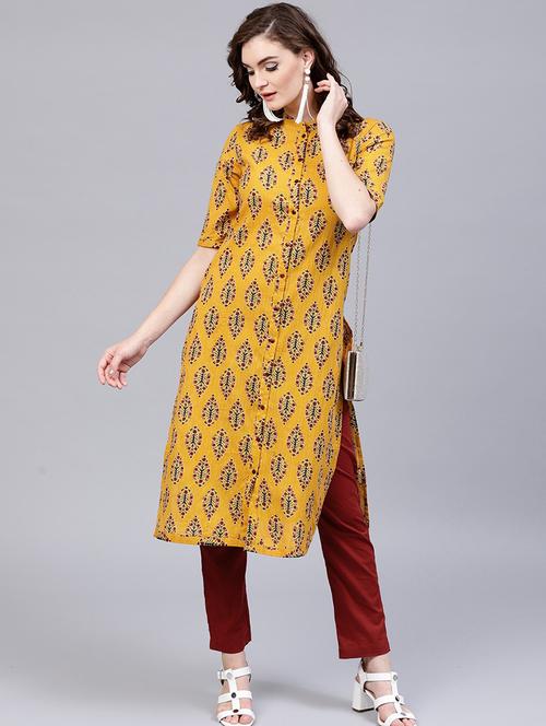 yellow cotton kurta pant set - 17435361 - Very Small Image - 1