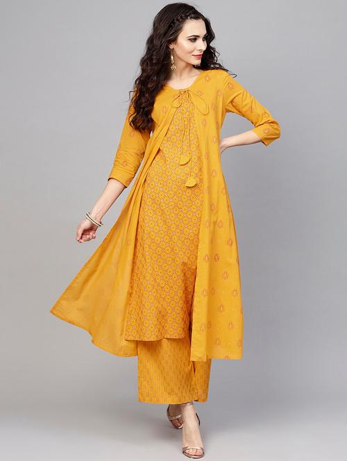 yellow cotton kurta palazzo set - 17435365 - Very Small Image - 1