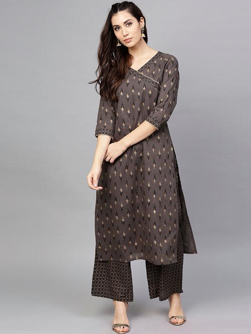grey cotton kurta pant set - 17435373 - Very Small Image - 1