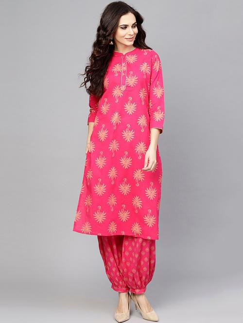 pink cotton kurta salwar set - 17435374 - Very Small Image - 1