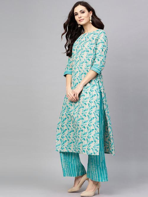 blue cotton kurta palazzo set - 17435375 - Very Small Image - 1