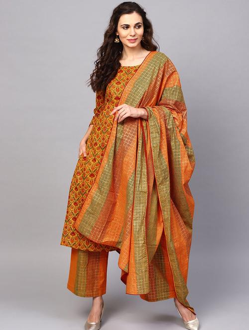 yellow cotton kurta palazzo set - 17435389 - Very Small Image - 1