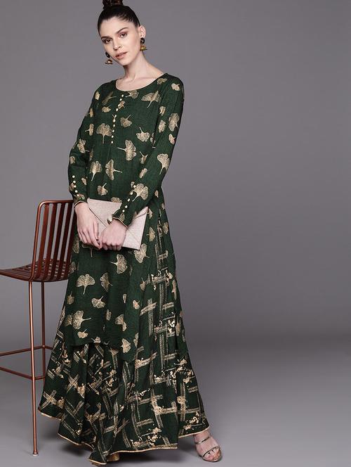 green viscose kurta skirt set - 17435484 - Very Small Image - 1