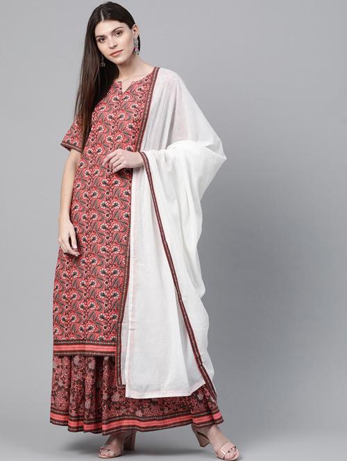 pink cotton kurta skirt set - 17435495 - Very Small Image - 1