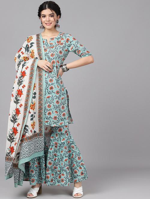 floral kurta sharara set - 17435500 - Very Small Image - 1