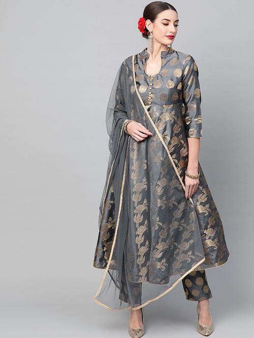 ethnic motifs kurta pant set - 17435585 - Very Small Image - 1