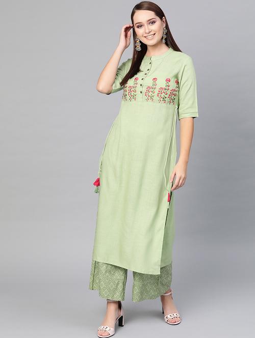 embroidered kurta palazzo set - 17435589 - Very Small Image - 1