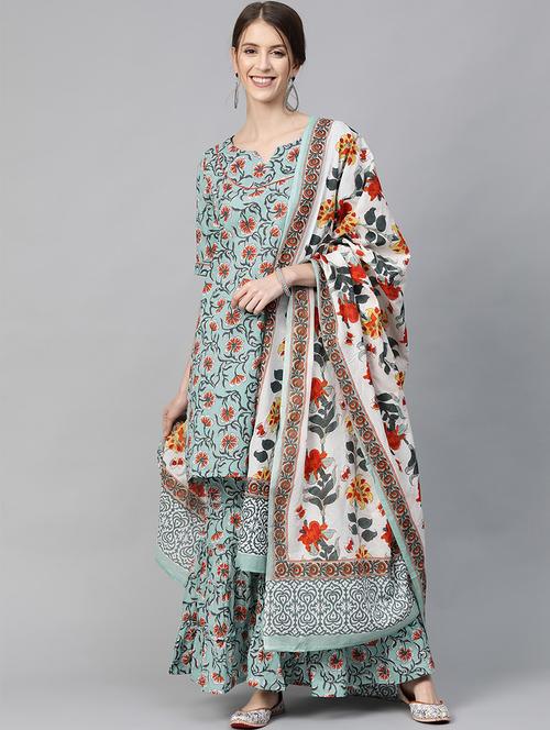 floral kurta sharara set - 17435602 - Very Small Image - 1