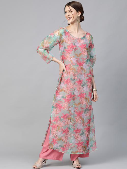 floral kurta palazzo set - 17435603 - Very Small Image - 1