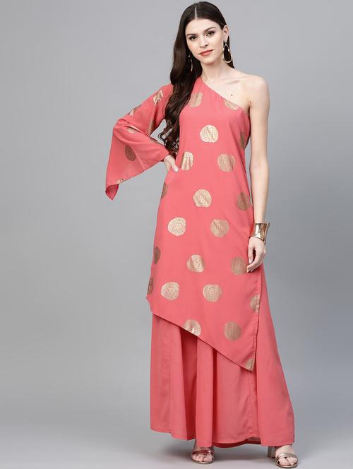foil print one shoulder kurta palazzo set - 17435604 - Very Small Image - 1