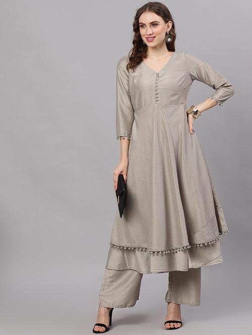 solid kurta palazzo set - 17435648 - Very Small Image - 1