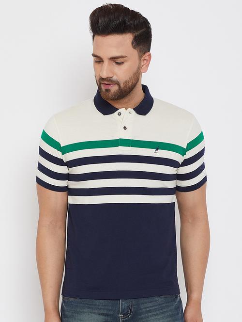 navy blue striped polo t-shirt - 17435828 - Very Small Image - 1