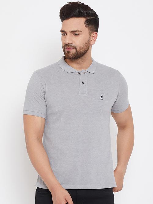 grey solid polo t-shirt - 17435834 - Very Small Image - 1