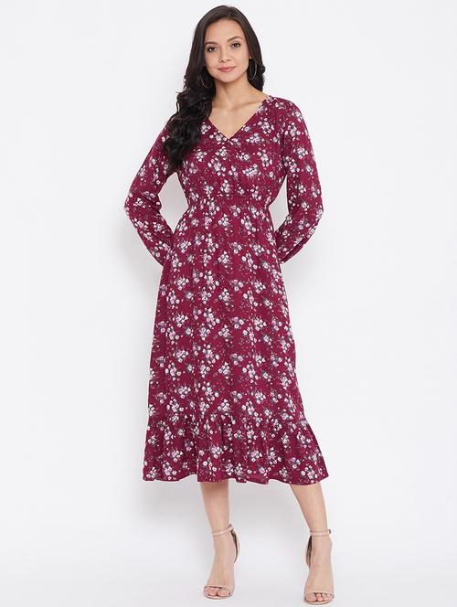 v-neck floral a-line dress - 17435987 - Very Small Image - 1