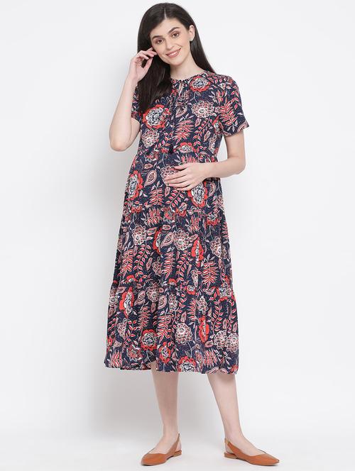 tie up neck a-line maternity wear dress - 17436264 - Very Small Image - 1