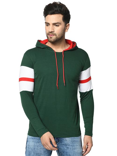 green color block cut & sew hooded t-shirt - 17436860 - Very Small Image - 1