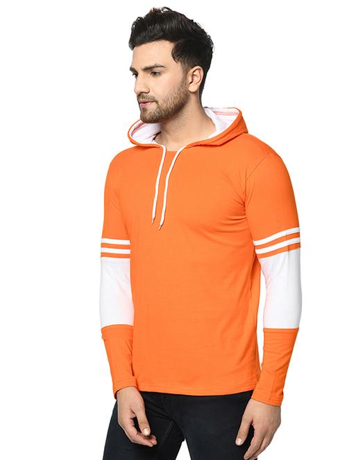 orange color block cut & sew hooded t-shirt - 17436887 - Very Small Image - 1