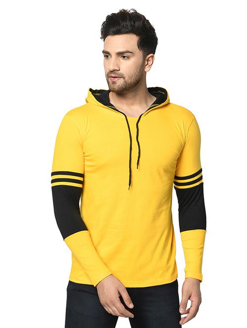 yellow color block cut & sew hooded t-shirt - 17436889 - Very Small Image - 1